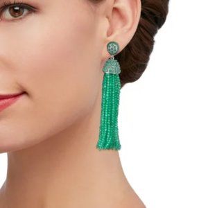 Ross-Simons Emerald Green chalcedony bead tassel earrings